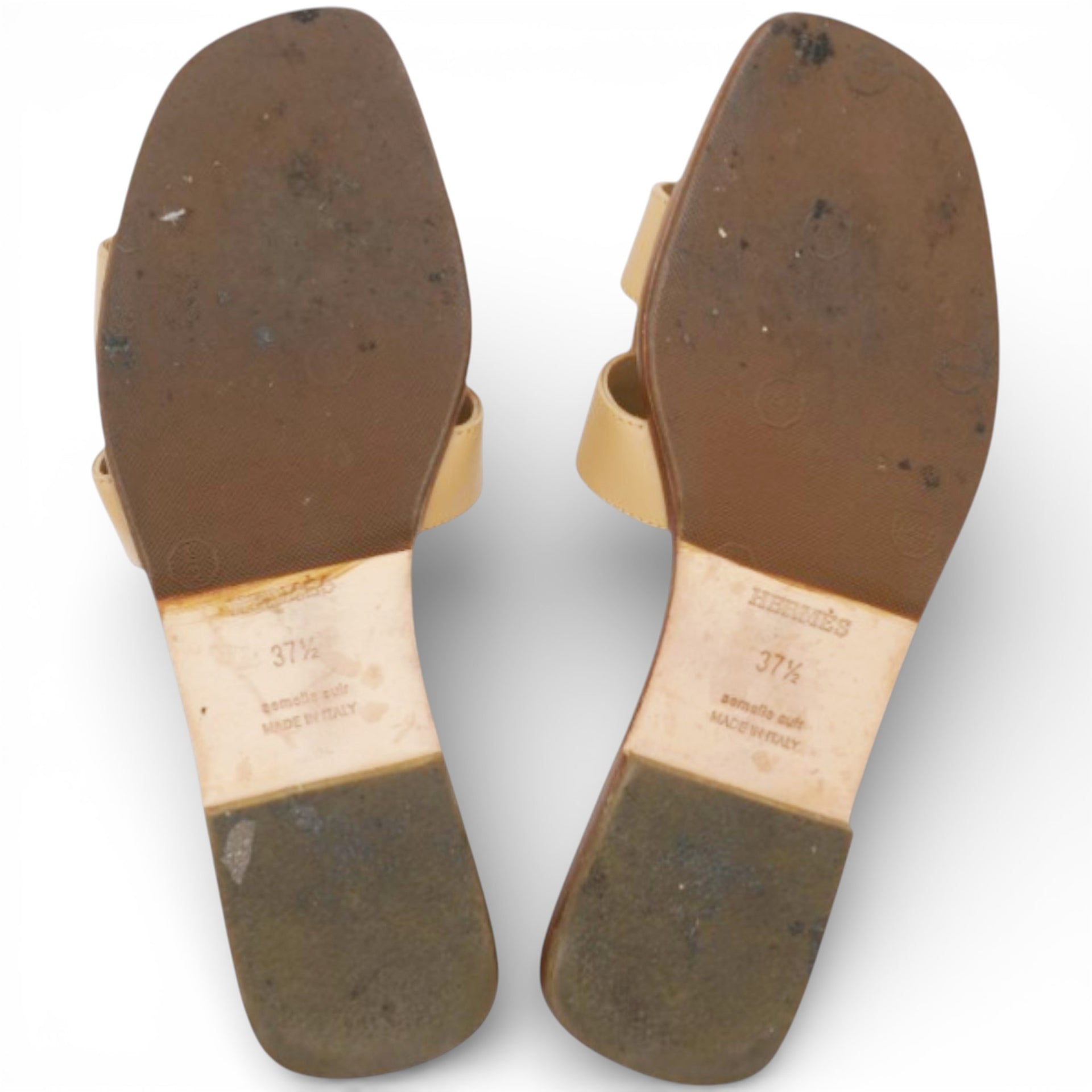 Beige Leather Oran Flat Slides Size37.5