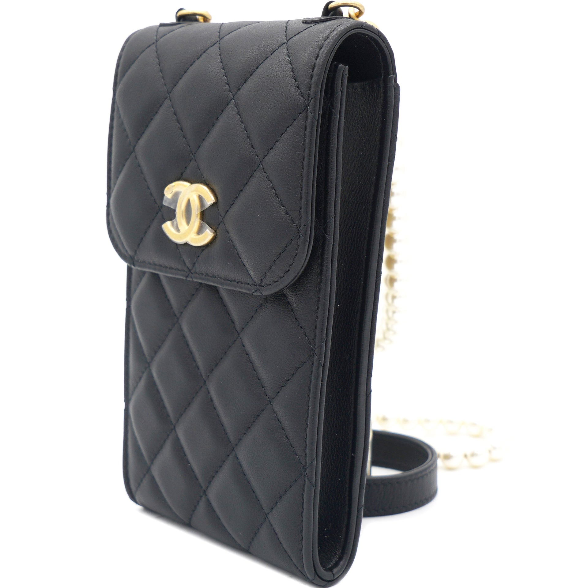 Chanel Lambskin Quilted Vertical Pearl Strap Black – STYLISHTOP