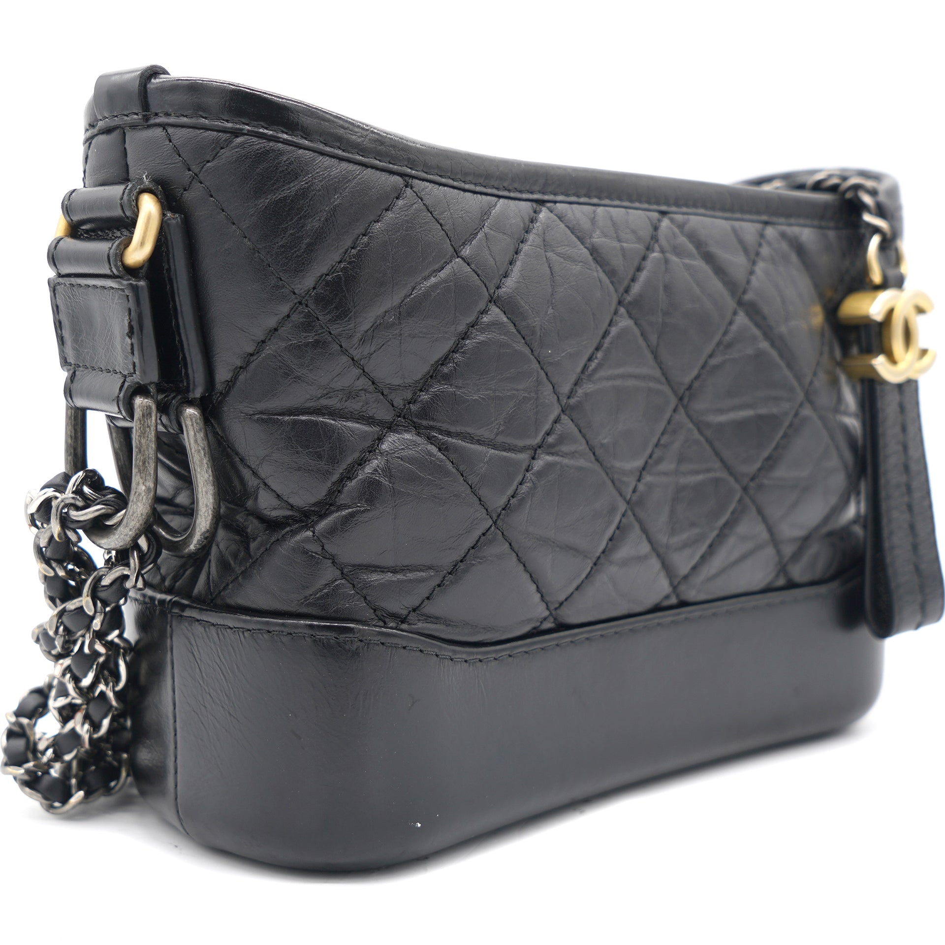 CHANEL Black Aged Calfskin Quilted Small Gabrielle Hobo