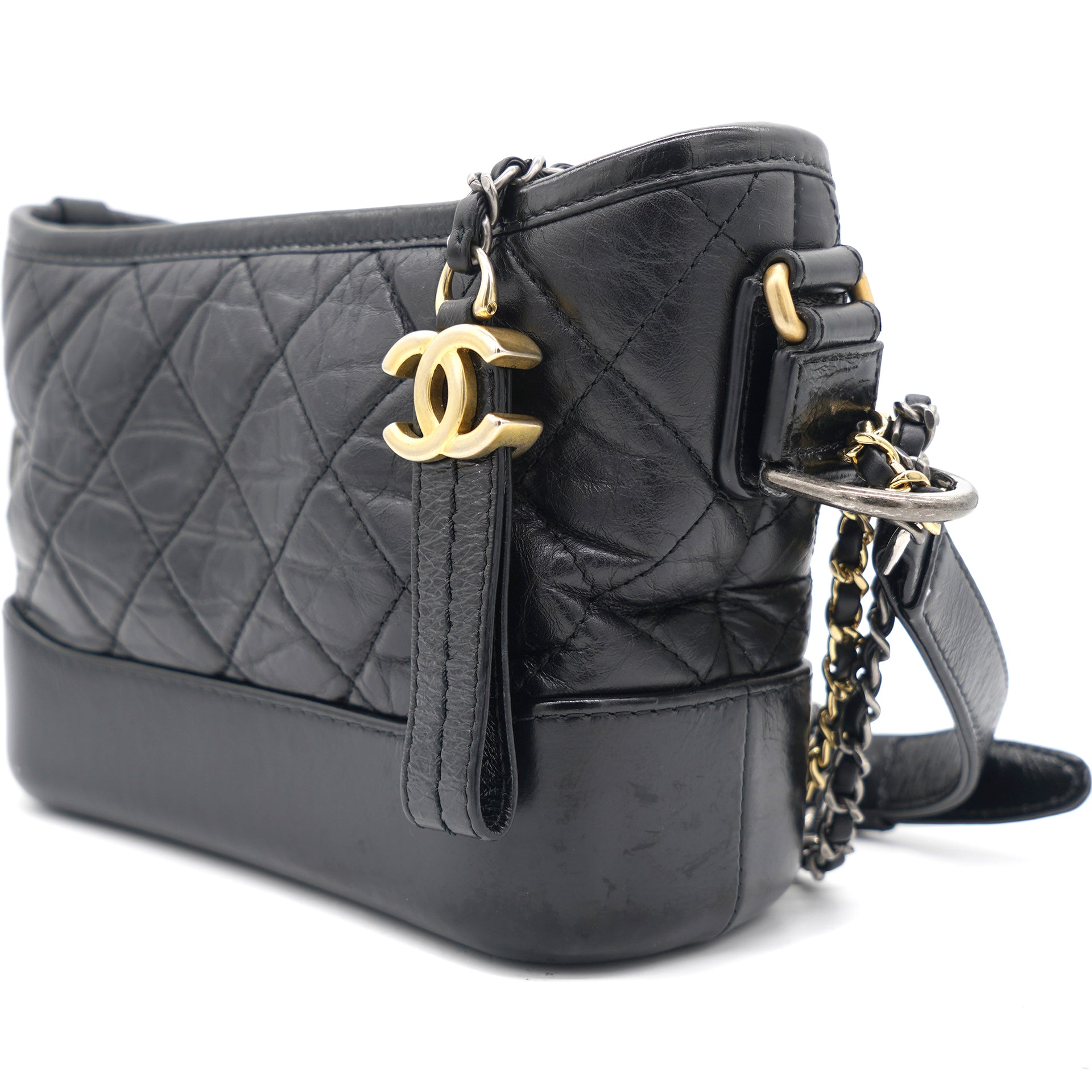 CHANEL Aged Calfskin Quilted Small Gabrielle Hobo Black 176344