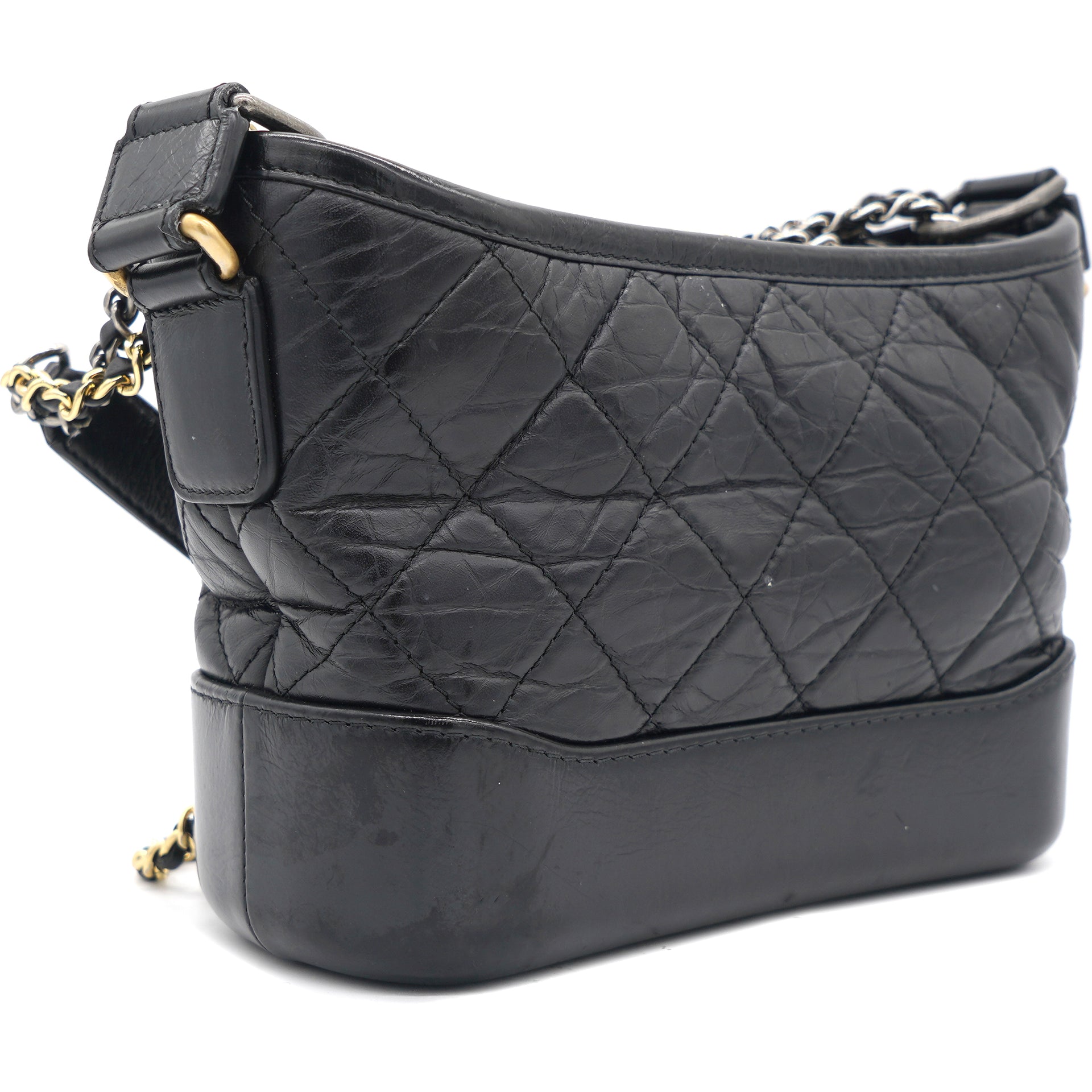 Chanel Gabrielle Hobo BagQuilted Aged Calfskin Gold/Silver-tone Medium Black