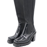 Black Fabric and Patent Leather Knee Length Boots Size 39