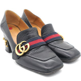 Black Leather Web GG Marmont Loafer Pumps 37.5