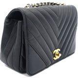 Calfskin Chevron Quilted Small Statement Flap Navy
