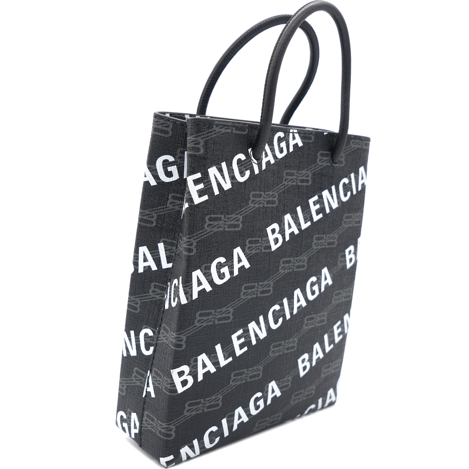 Balenciaga Logo Tote Bag Handbag Black Shearling Authentic