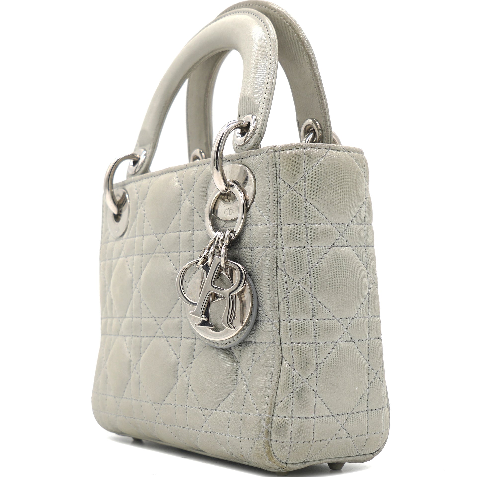 Grey Shimmering Leather Mini Lady Dior Tote