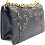 Black Leather Medium Studded Diorama Flap Shoulder Bag