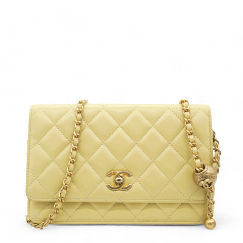 Caviar Quilted Mini Wallet On Chain WOC Yellow