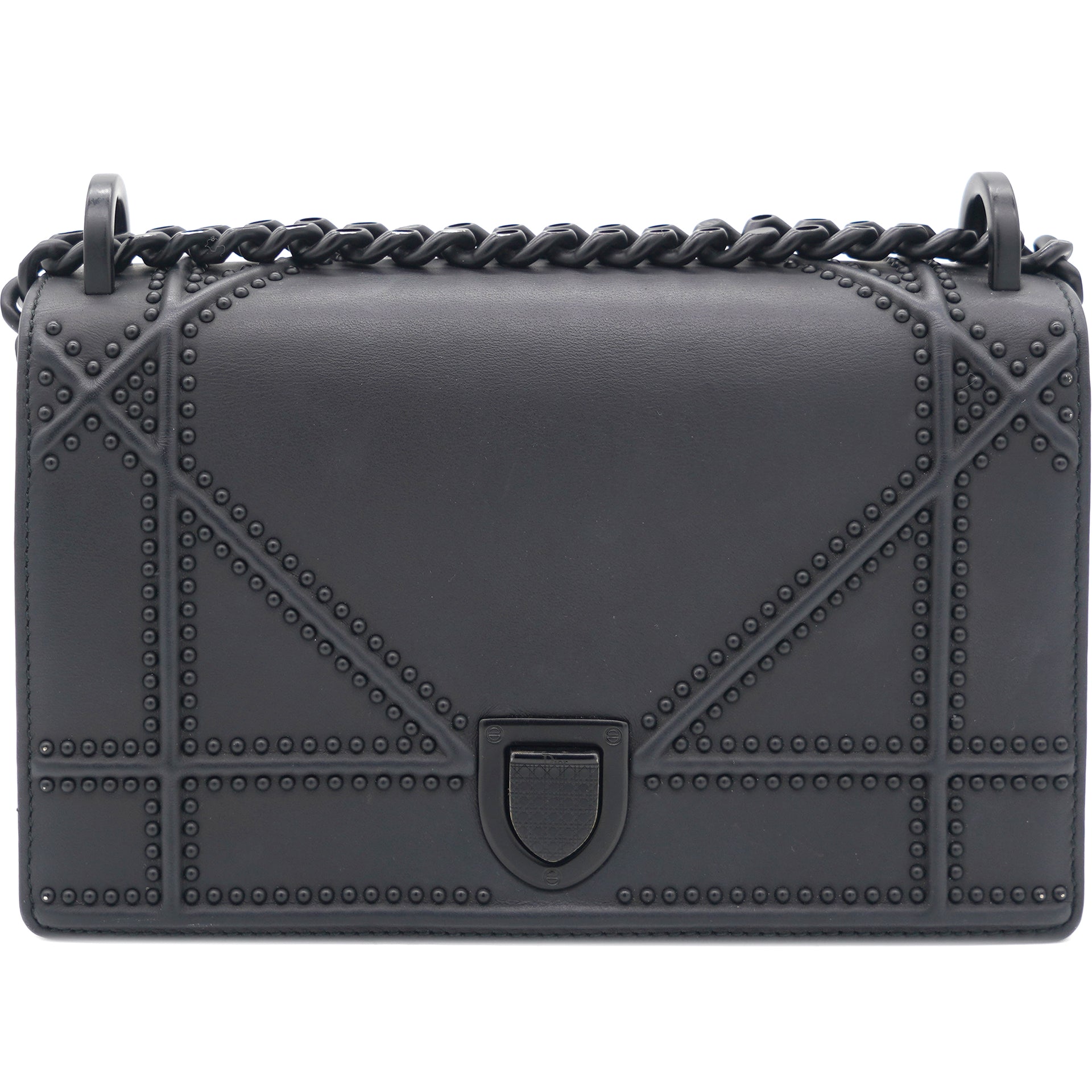 So Black Leather Small Studded Diorama Flap Shoulder Bag