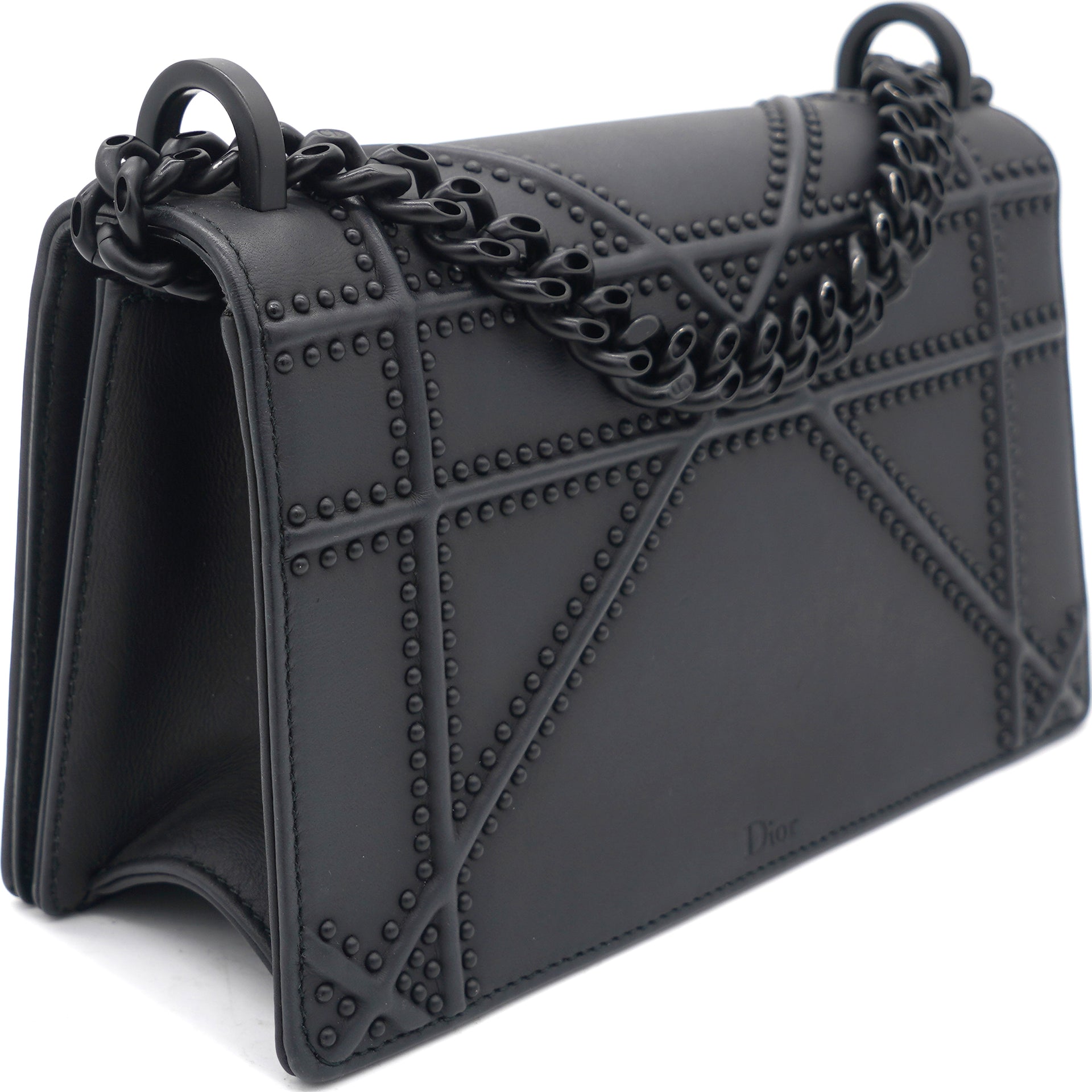 So Black Leather Small Studded Diorama Flap Shoulder Bag