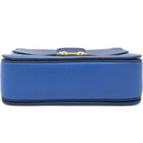 Blue Leather Madras Top Handle Crossbody Bag