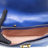 Blue Leather Madras Top Handle Crossbody Bag