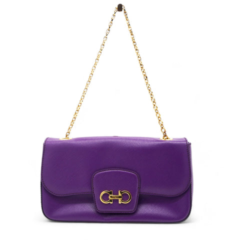 Purple Leather Gancini Flap Bag