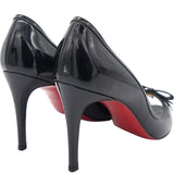 Black Patent Leather Milady Bow Open Toe Pumps 38