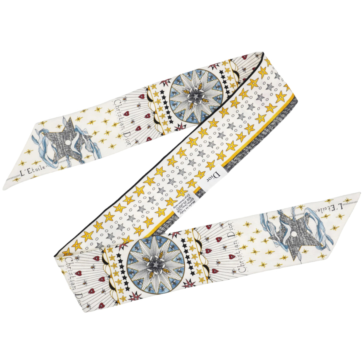 CHRISTIAN DIOR White/Red Silk L'Etoile Tarot Mitzah Twilly Scarf