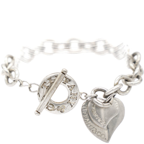 Heart Tag Charm Silver Chain Toggle Bracelet
