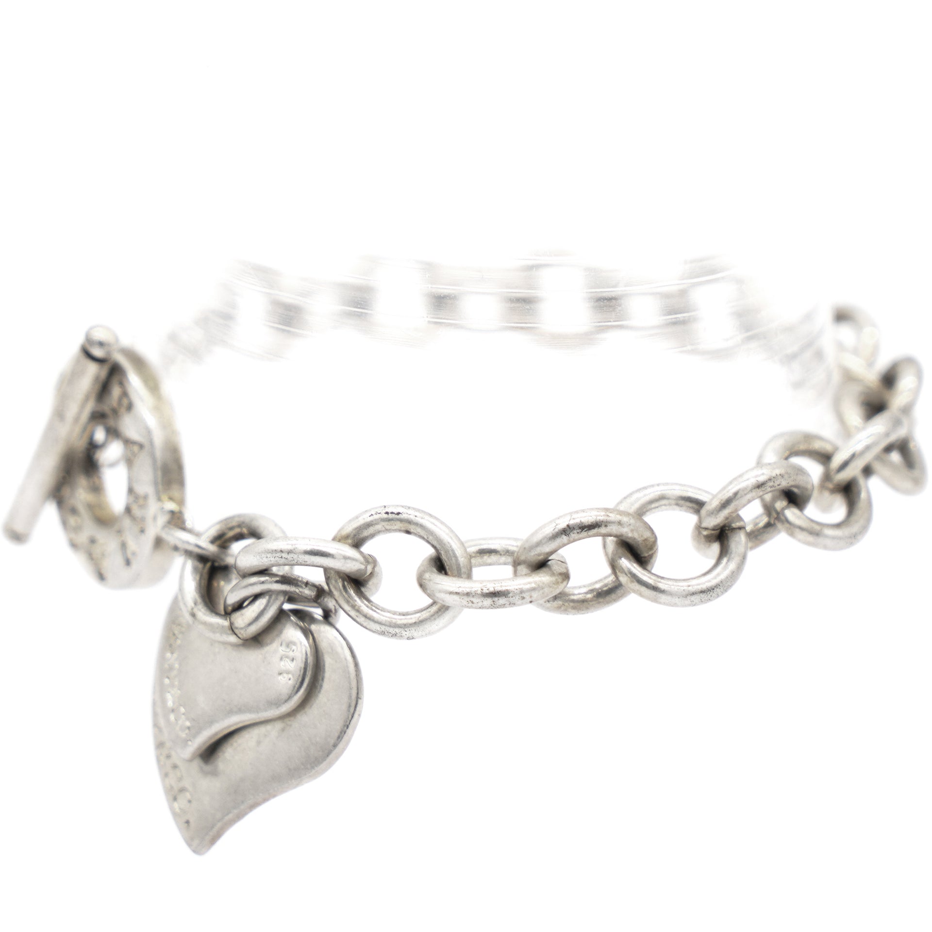 Heart Tag Charm Silver Chain Toggle Bracelet