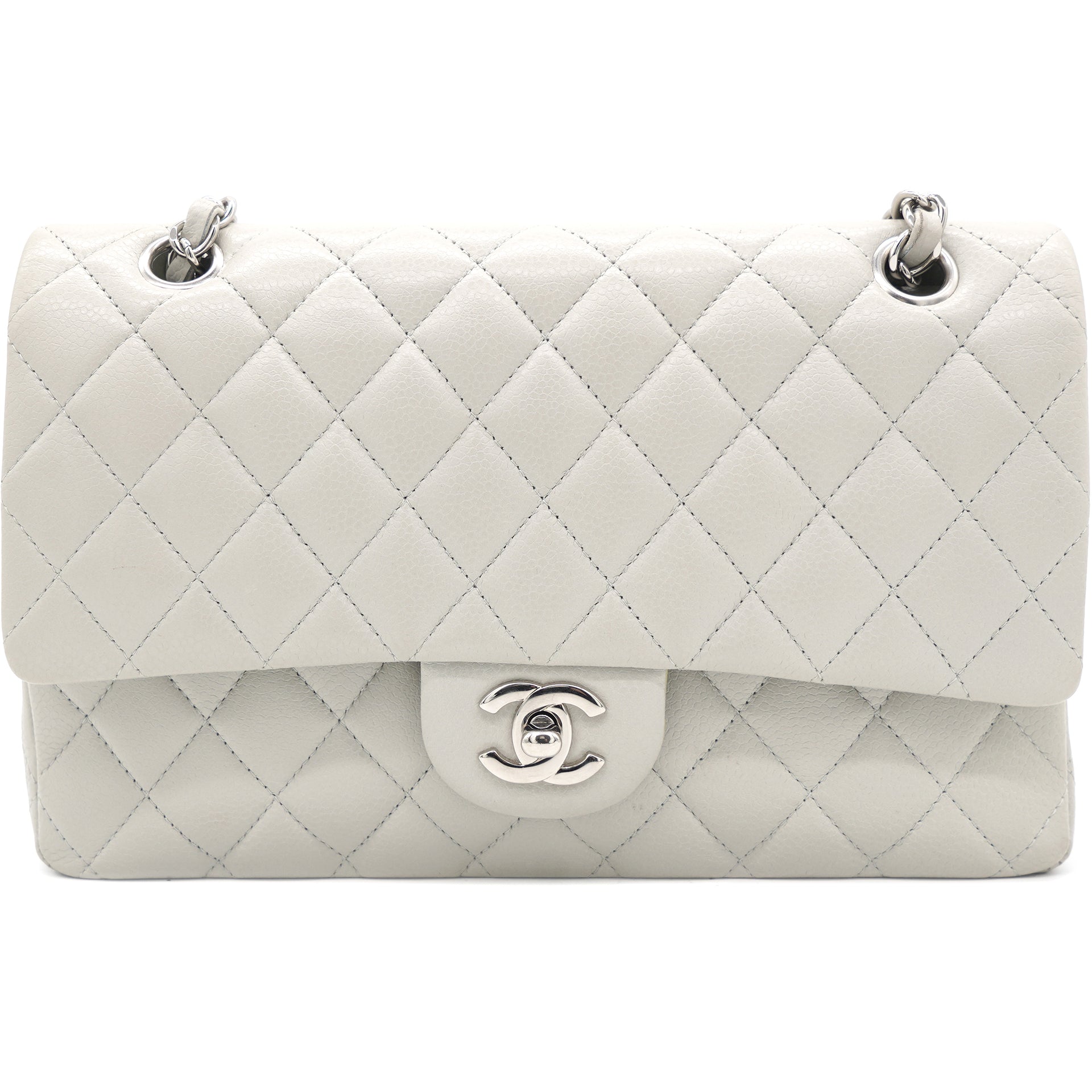 Chanel Grey Quilted Caviar Leather Medium Classic Double Flap Bag