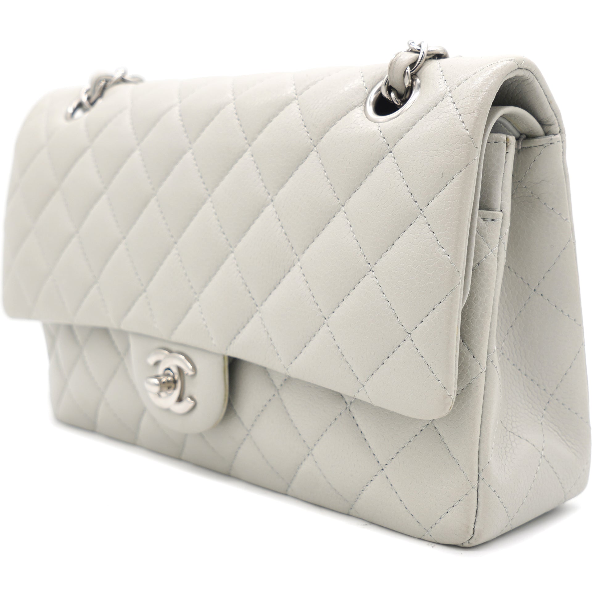 CHANEL Caviar Quilted Medium Double Flap Grey 212974
