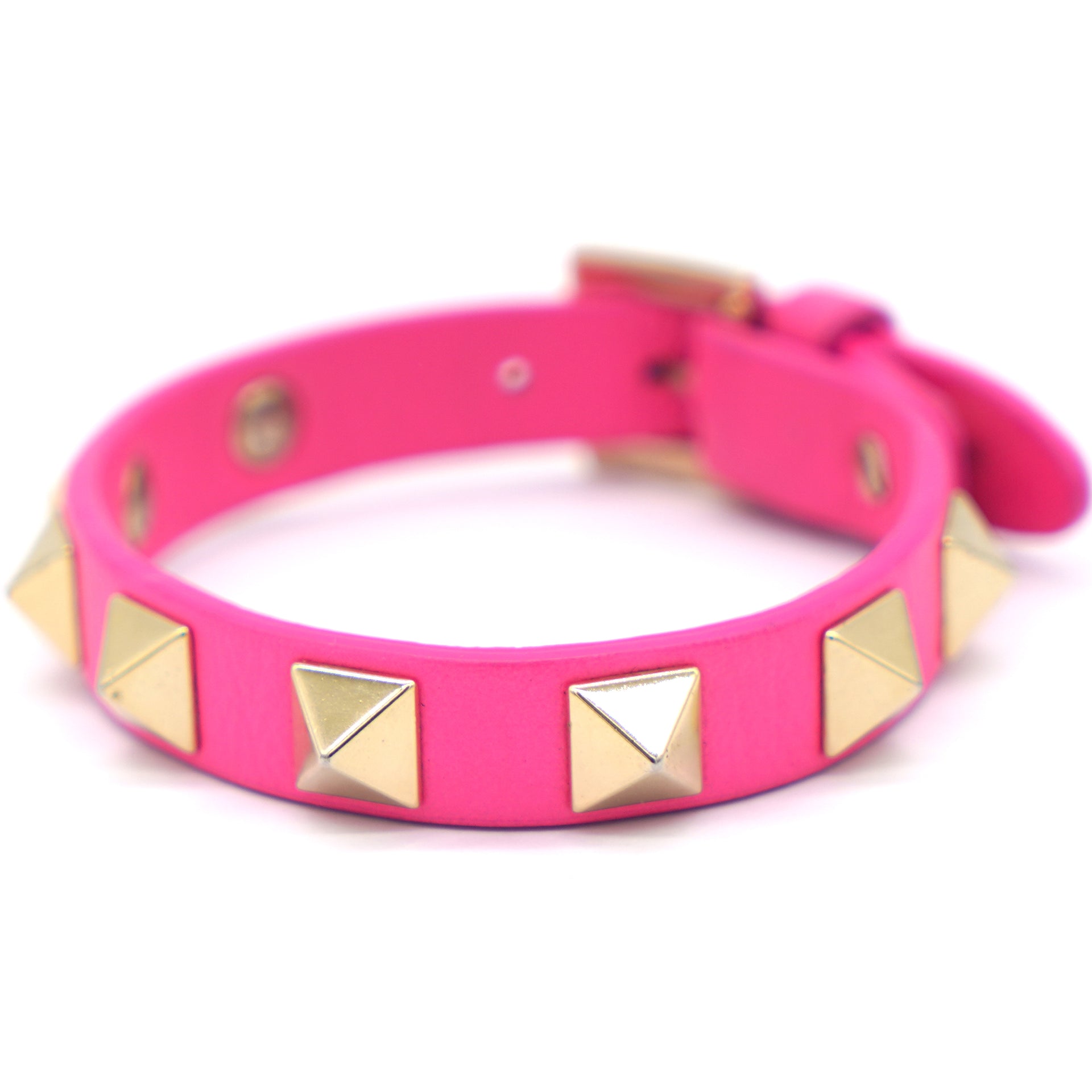 Calfskin Rockstud Bracelet Fluorescent Pink