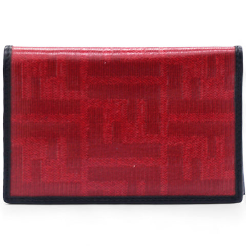 FENDI Business Card Holder Pass Case Zucca Two Fold Card Case Red/Black 