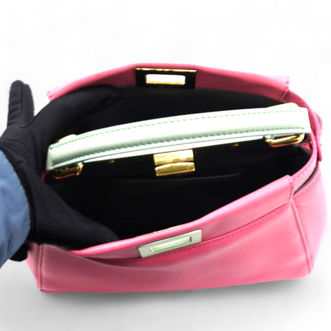 FENDI  Nappa Colorblock Mini Peekaboo Iconic Satchel Rosa Fluo Oxigen Slate 
