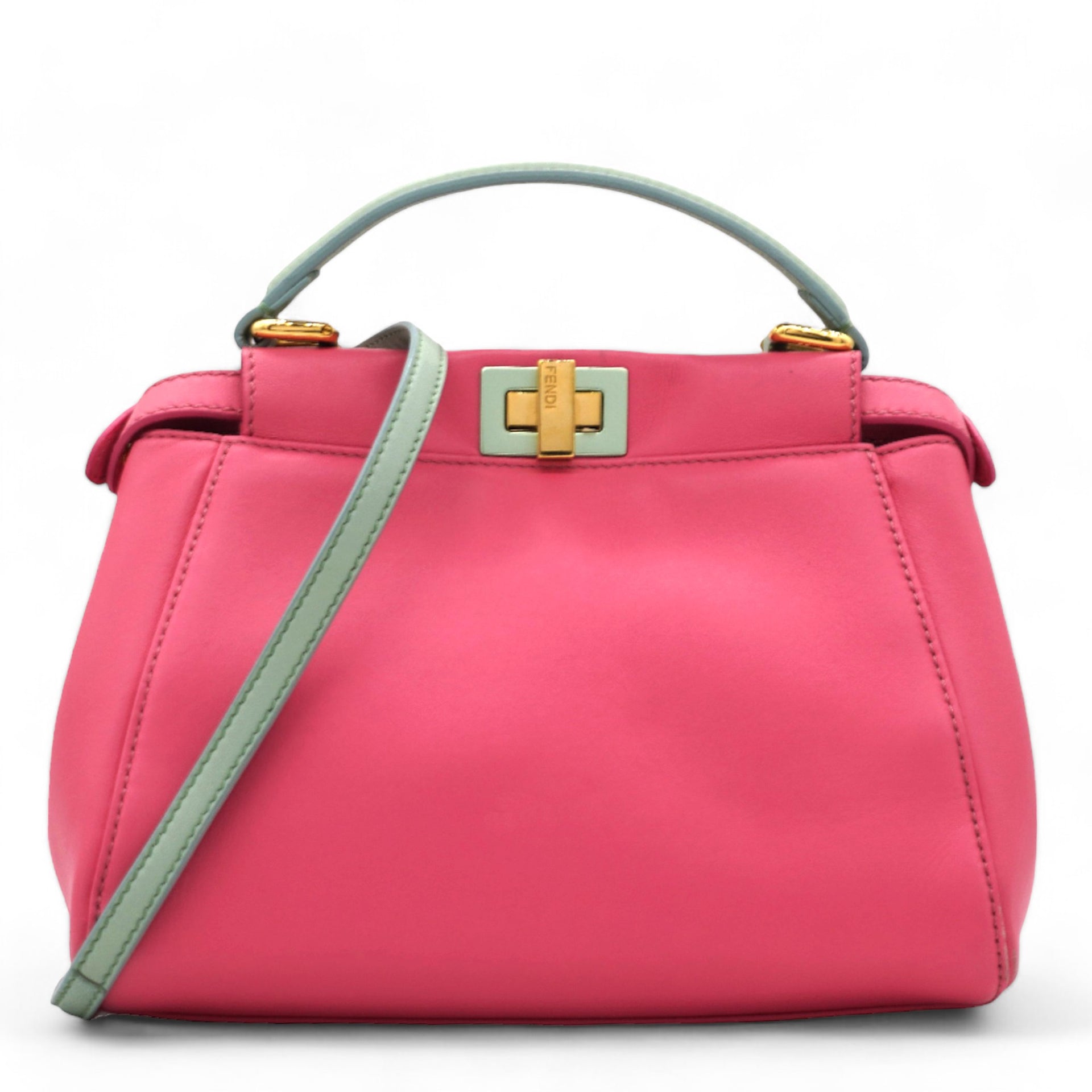 FENDI  Nappa Colorblock Mini Peekaboo Iconic Satchel Rosa Fluo Oxigen Slate 