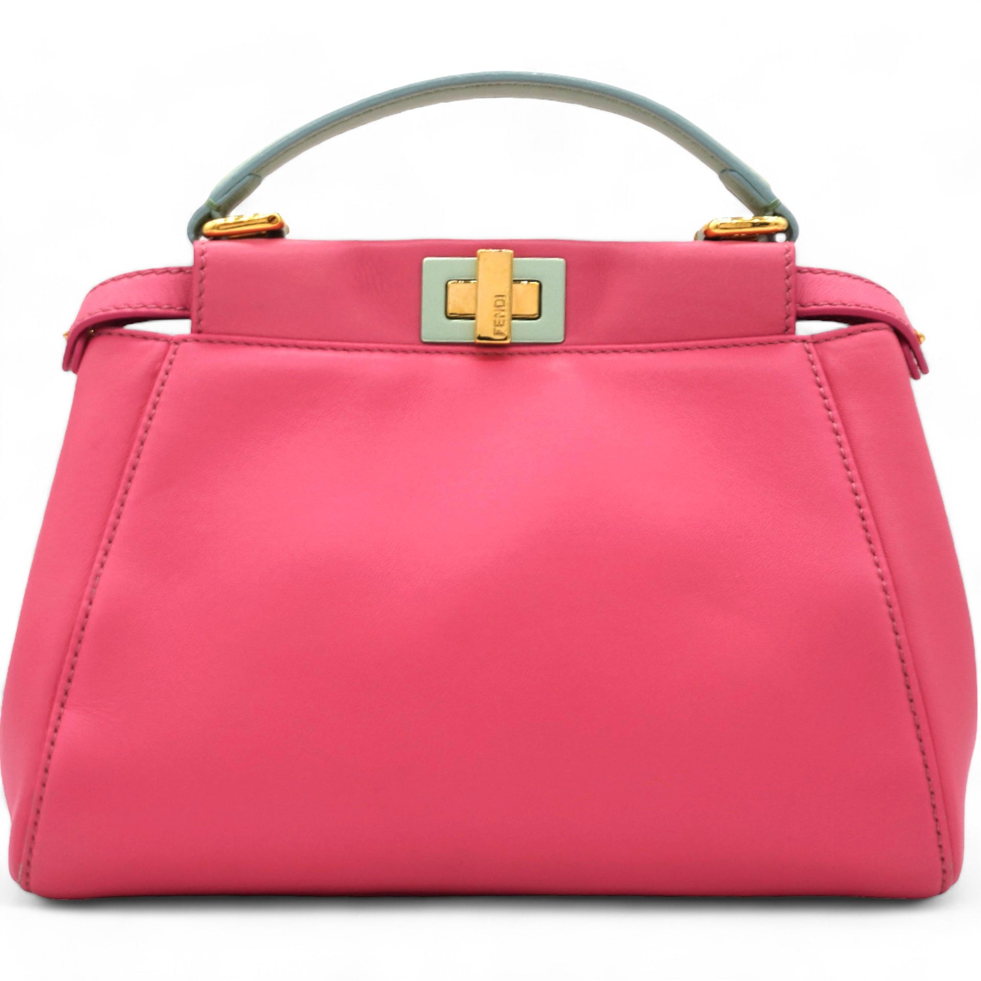 FENDI  Nappa Colorblock Mini Peekaboo Iconic Satchel Rosa Fluo Oxigen Slate 