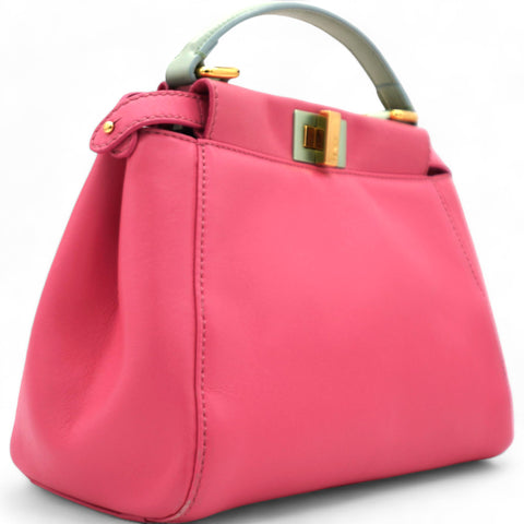 FENDI  Nappa Colorblock Mini Peekaboo Iconic Satchel Rosa Fluo Oxigen Slate 