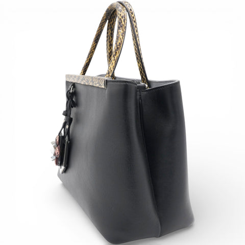 FENDI Petite 2 Jours Tote Flower Charm Black