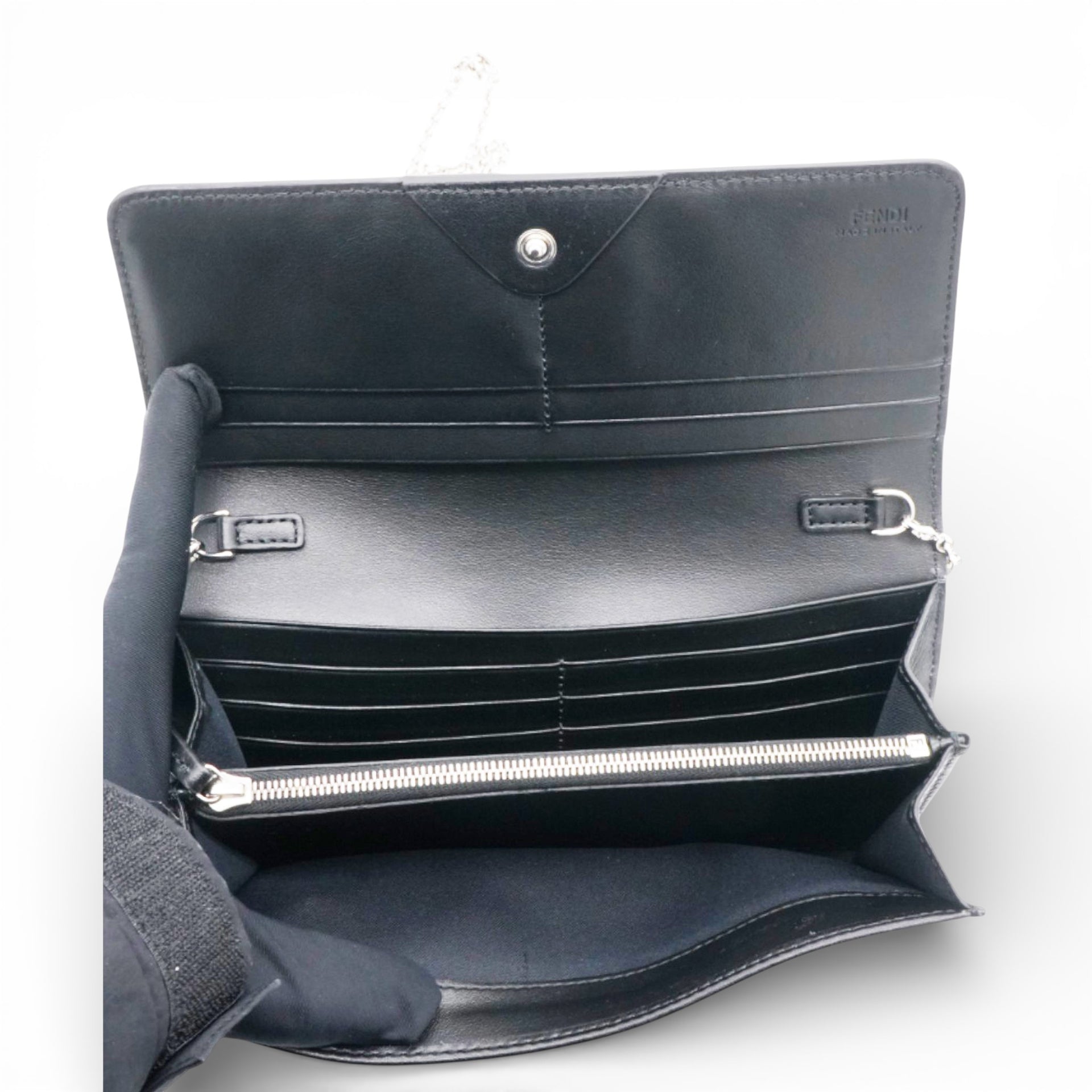 Fendi Black Leather Logo Multifunction Wallet on Chain 