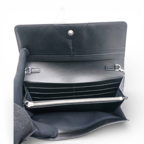 Fendi Black Leather Logo Multifunction Wallet on Chain 