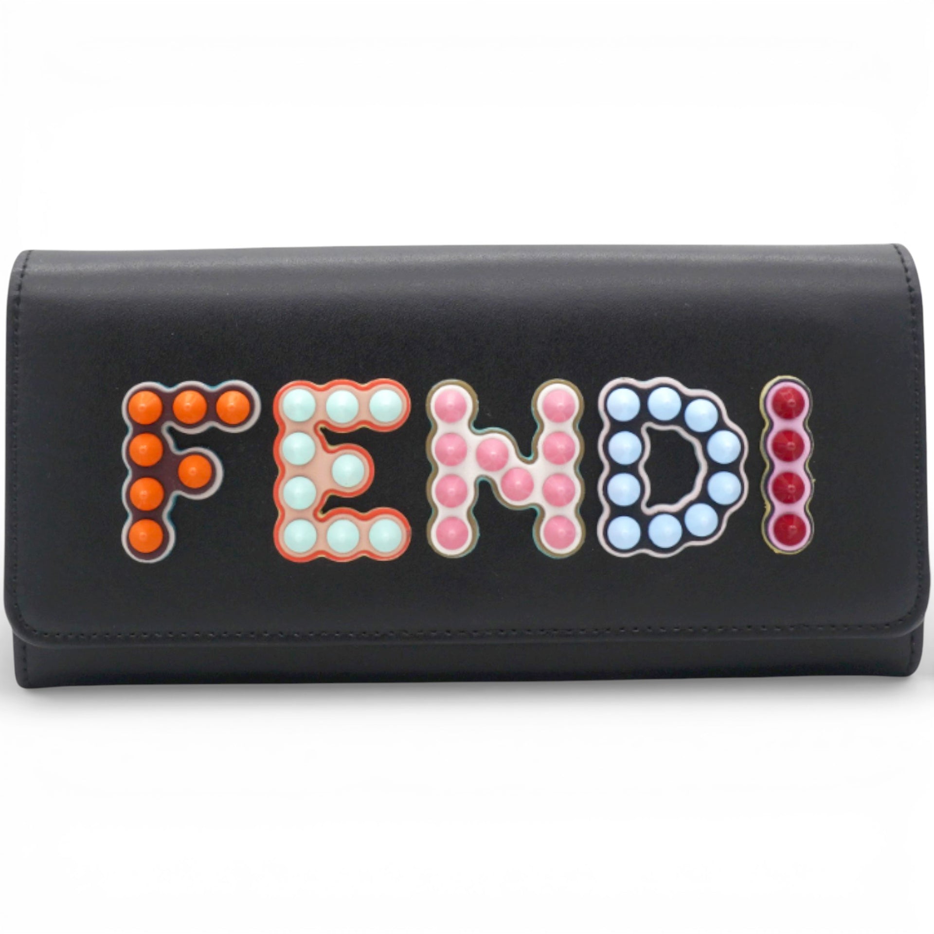 Fendi Black Leather Logo Multifunction Wallet on Chain 