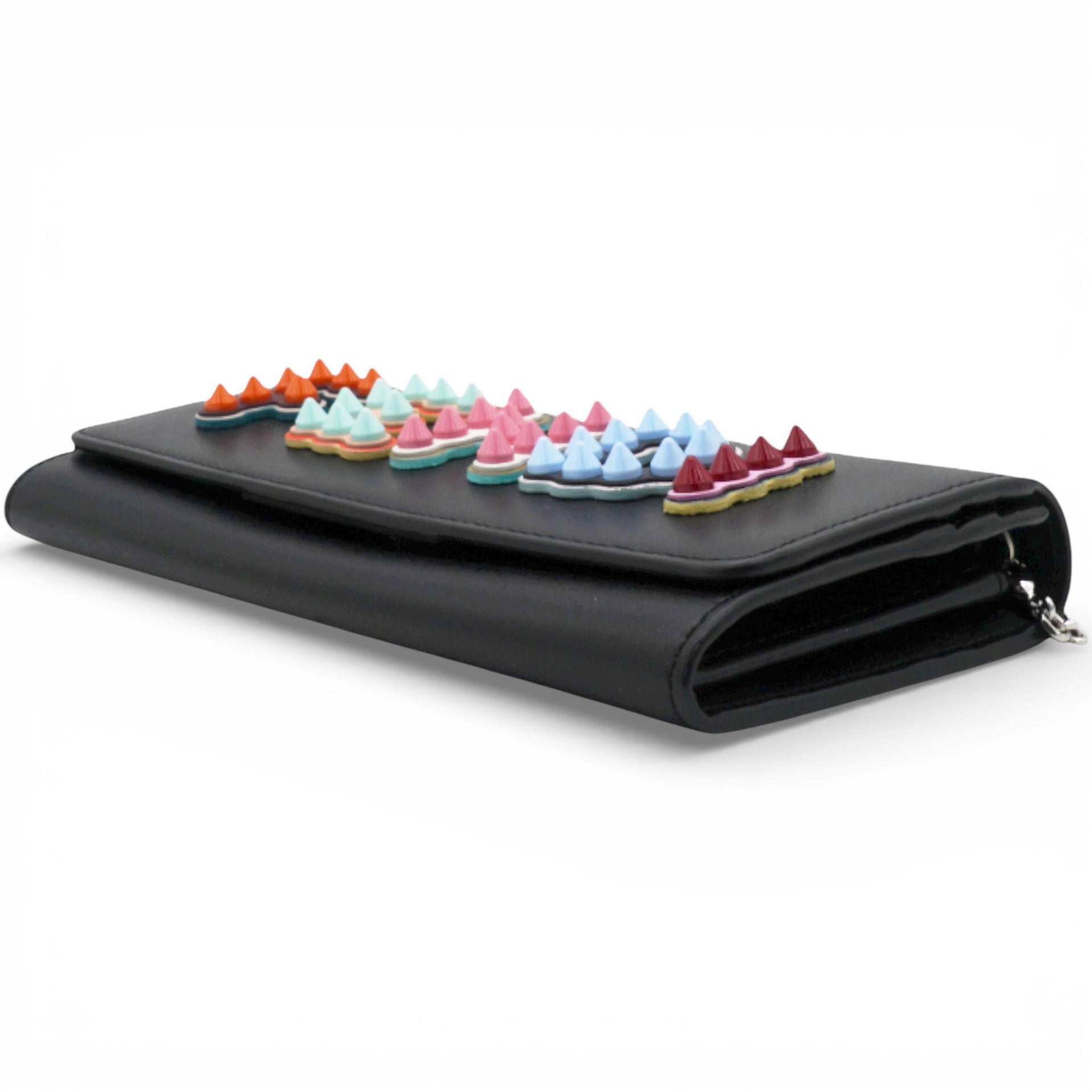 Fendi Black Leather Logo Multifunction Wallet on Chain 