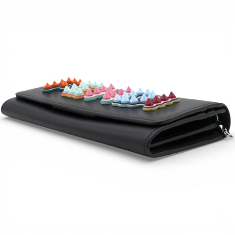 Fendi Black Leather Logo Multifunction Wallet on Chain 