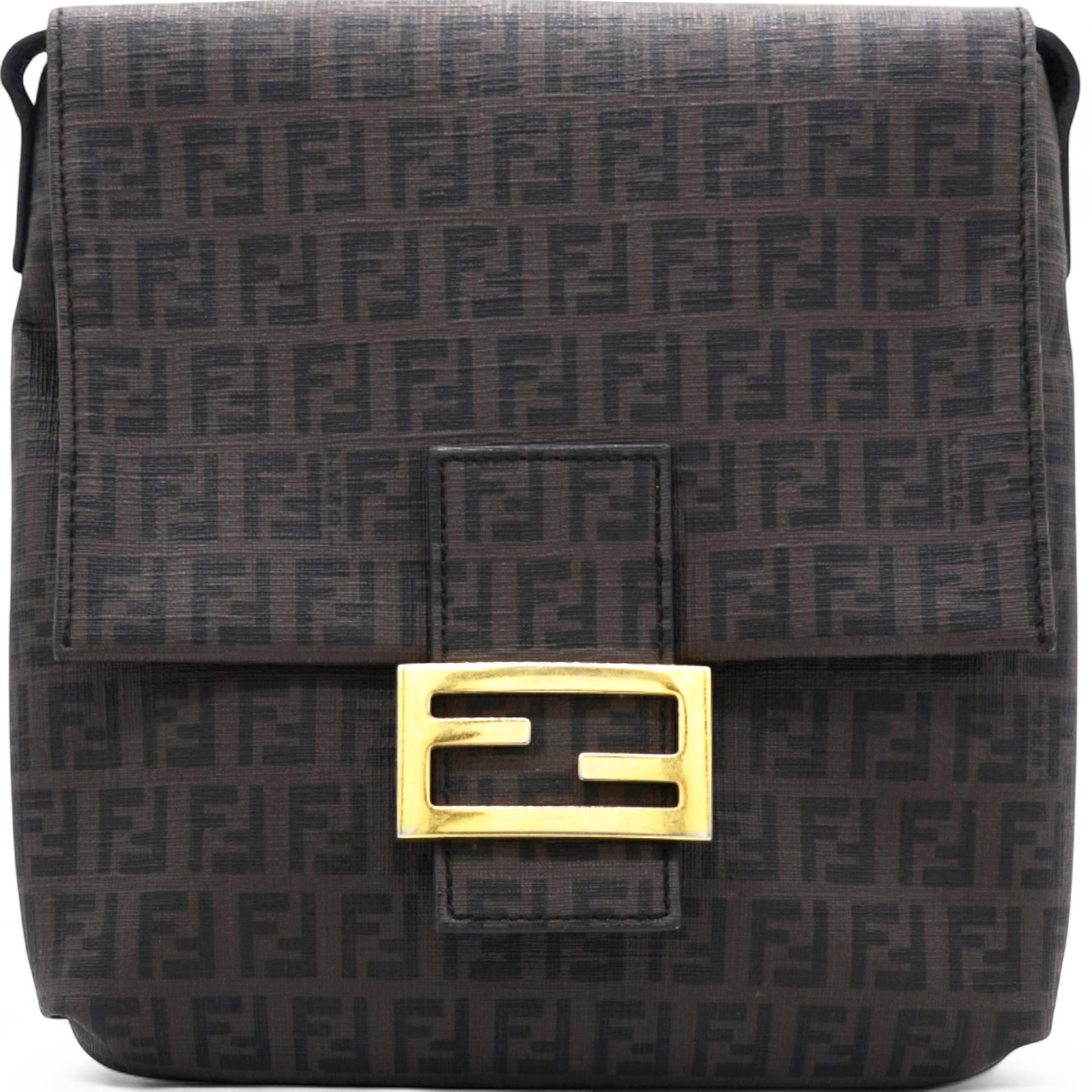 Fendi Black Zucchino Coated Canvas FF Flap Messenger Bag 