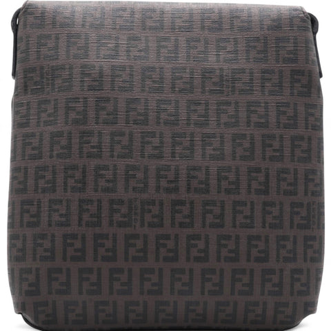 Fendi Black Zucchino Coated Canvas FF Flap Messenger Bag 