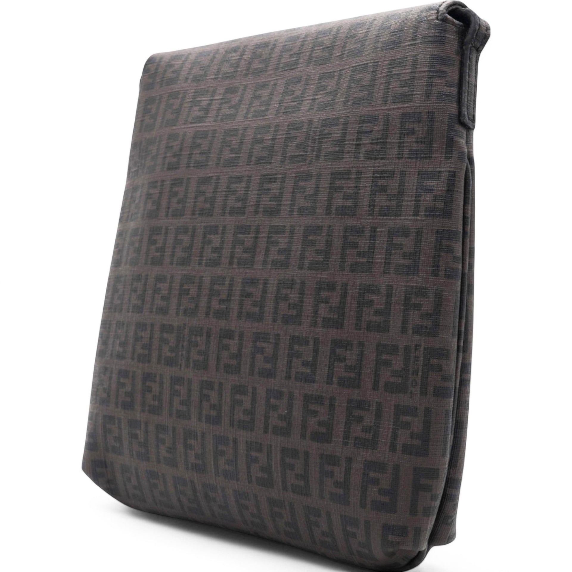 Fendi Black Zucchino Coated Canvas FF Flap Messenger Bag 