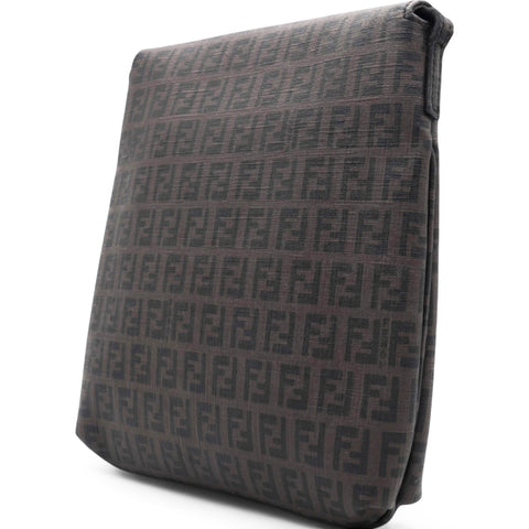 Fendi Black Zucchino Coated Canvas FF Flap Messenger Bag 