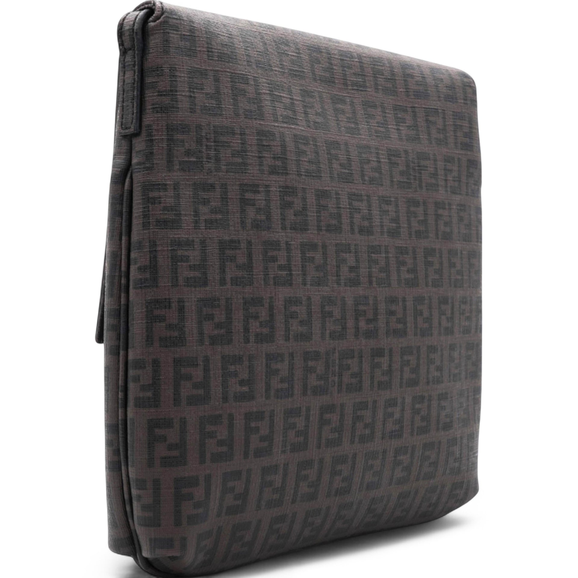 Fendi Black Zucchino Coated Canvas FF Flap Messenger Bag 