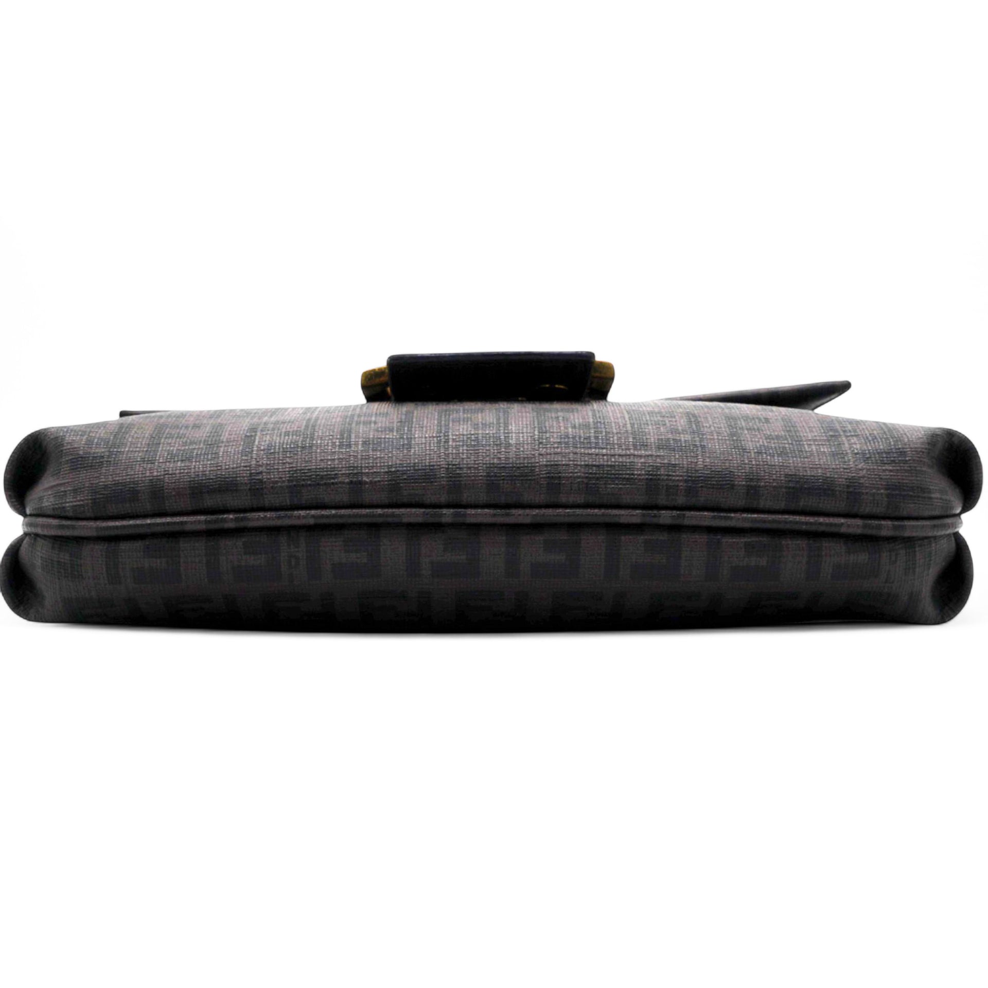 Fendi Black Zucchino Coated Canvas FF Flap Messenger Bag 