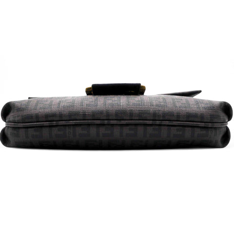 Fendi Black Zucchino Coated Canvas FF Flap Messenger Bag 