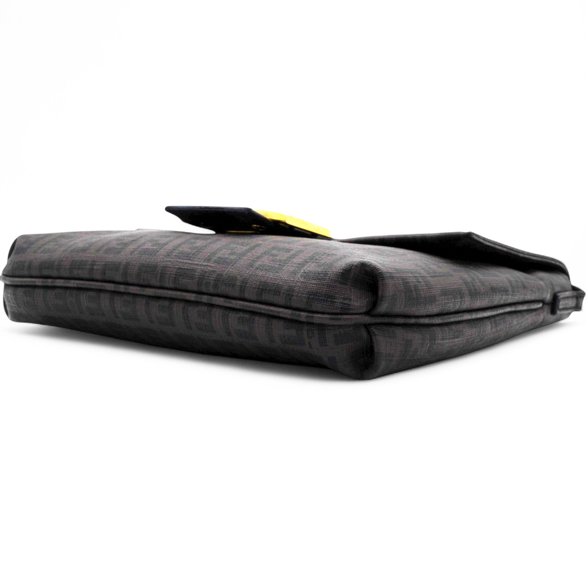 Fendi Black Zucchino Coated Canvas FF Flap Messenger Bag 