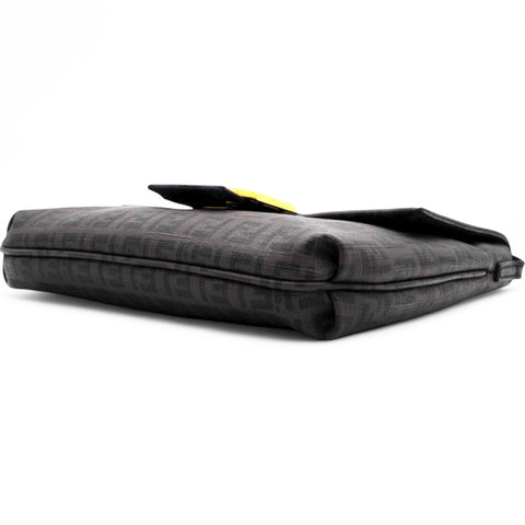 Fendi Black Zucchino Coated Canvas FF Flap Messenger Bag 