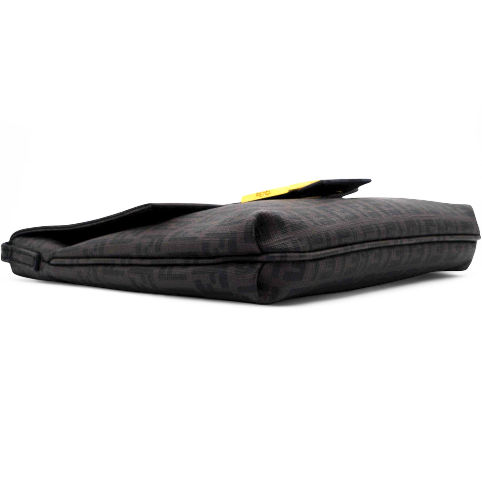 Fendi Black Zucchino Coated Canvas FF Flap Messenger Bag 