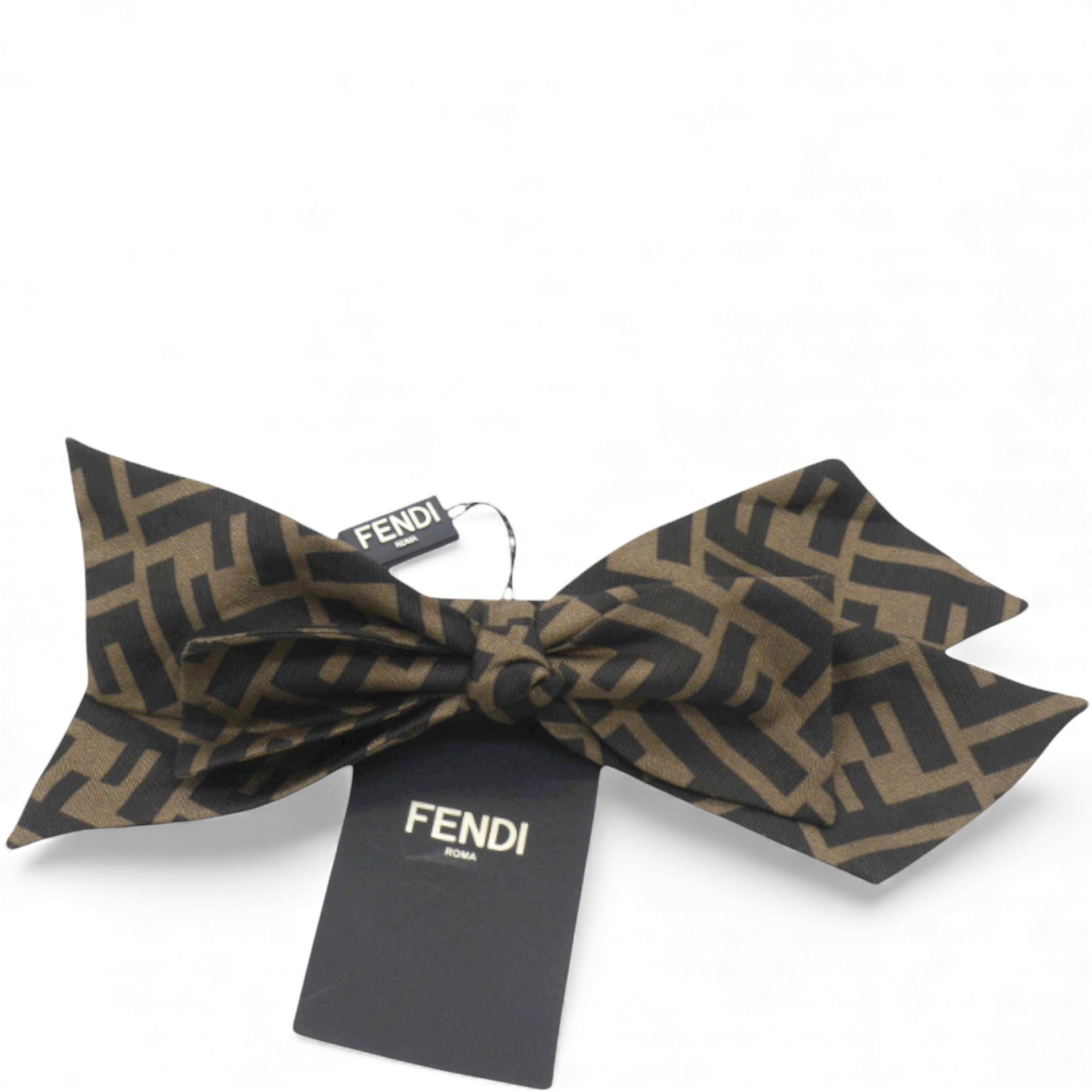 Fendi Brown Zucca Monogram Bow Hair Clip