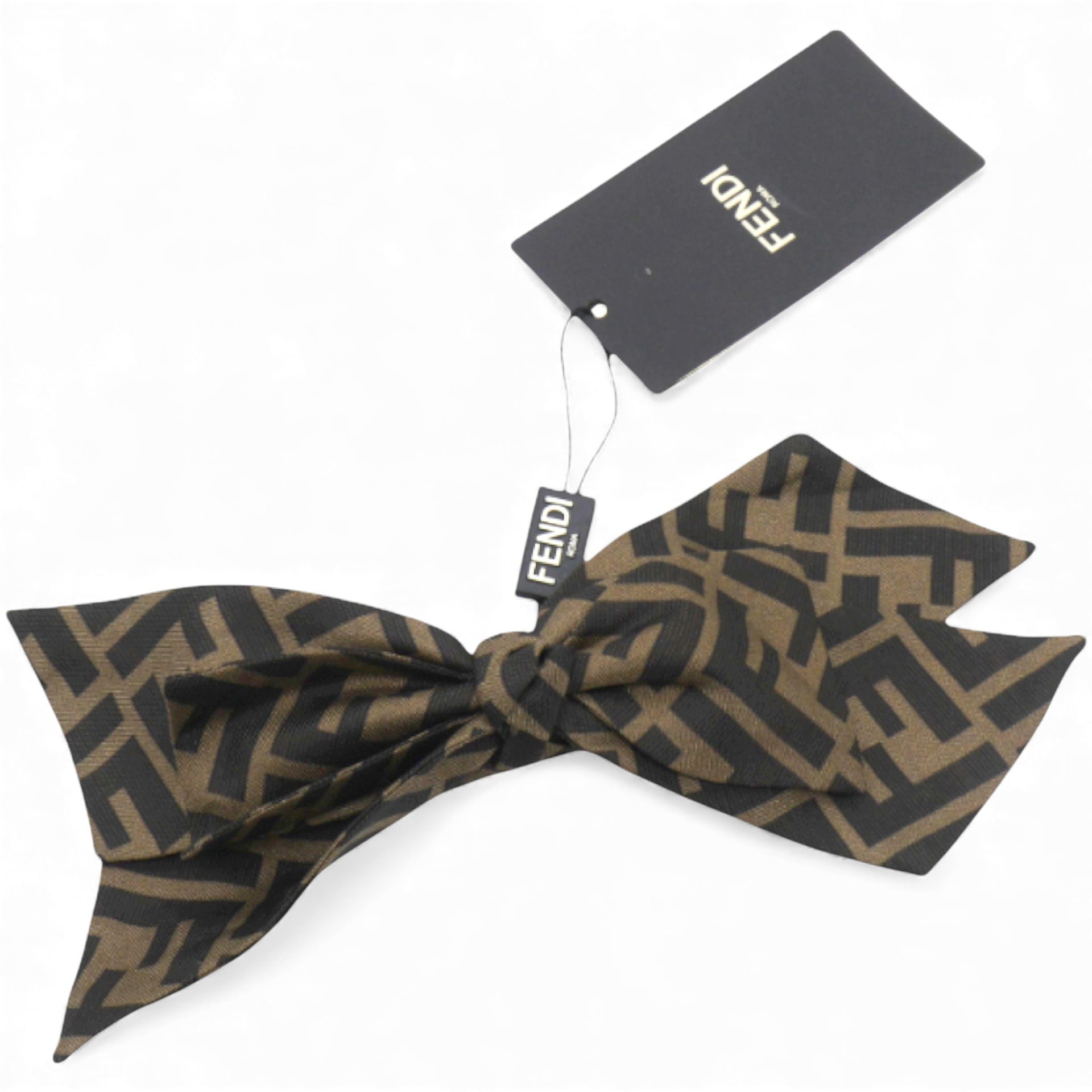 Fendi Brown Zucca Monogram Bow Hair Clip