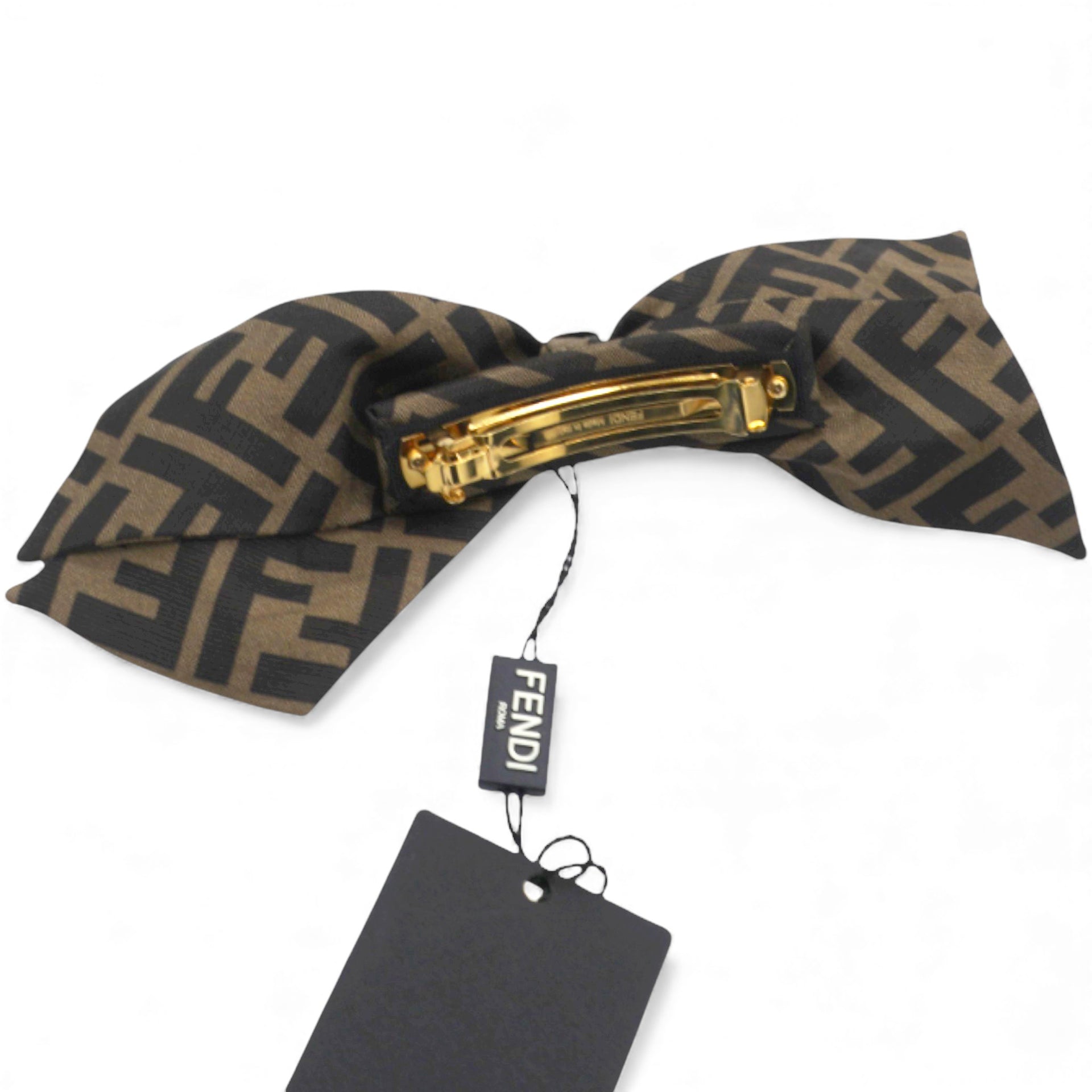 Fendi Brown Zucca Monogram Bow Hair Clip