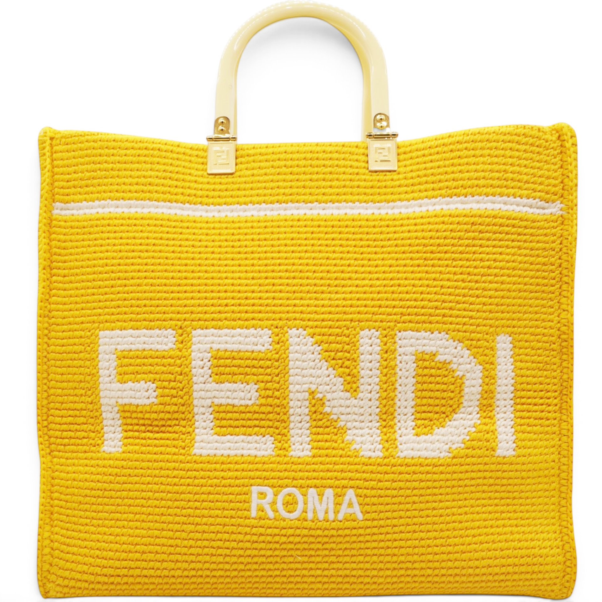 Fendi Crochet Vitello King Logo Plexiglass Fendi Sunshine Shopper Tote Mimosa Panna 