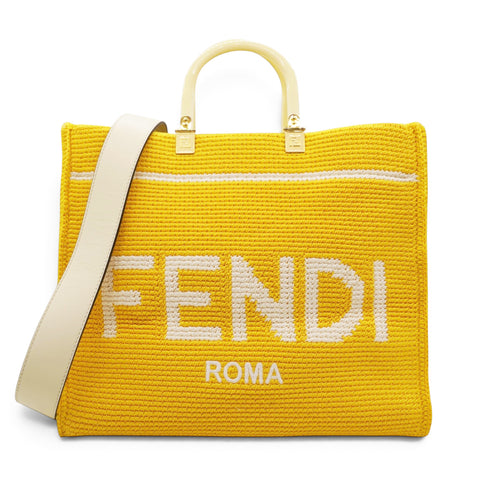 Fendi Crochet Vitello King Logo Plexiglass Fendi Sunshine Shopper Tote Mimosa Panna 